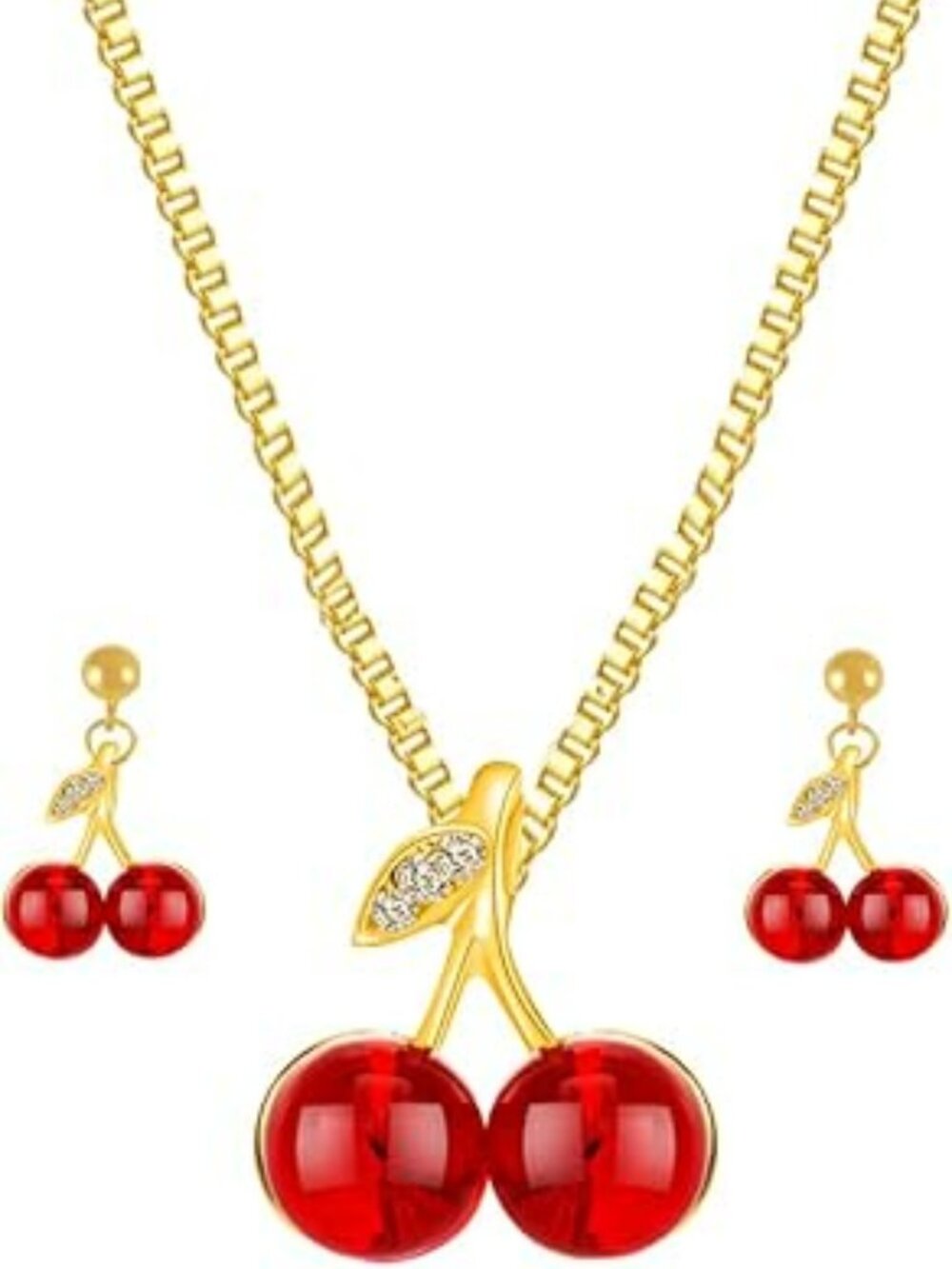 NEW Red Cherry Necklace Earring Set Fruit Cherry Pendant Fashion Jewelry